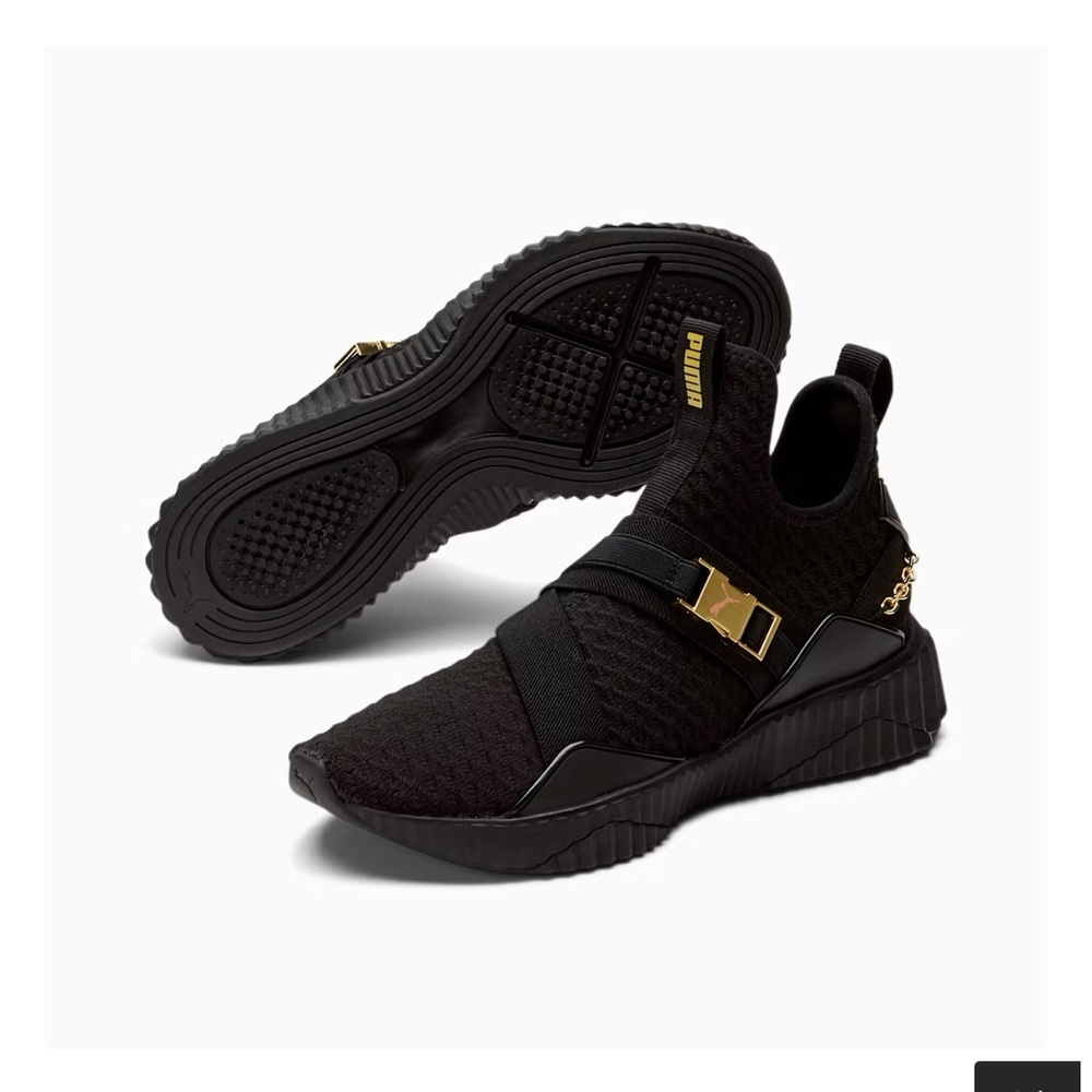 PUMA Defy Mid Women's Training Shoes SIZE 7.5 Sock shoe textile black and gold